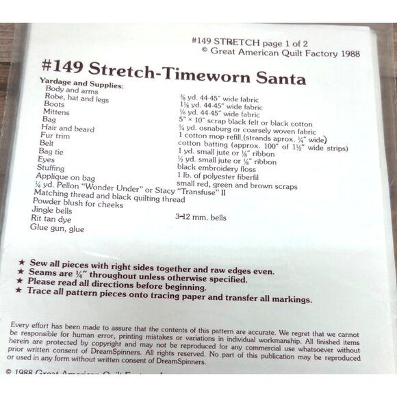 Vintage Timeworn Traditions Stretch Santa Sewing Pattern 33" Handmade Holiday De - Picture 3 of 3